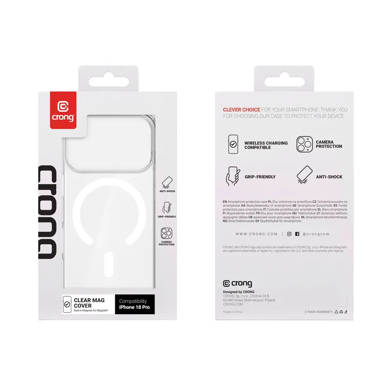 Crong Clear MAG Cover – MagSafe dėklas, skirtas iPhone 18 Pro / 17 Pro (skaidrus)