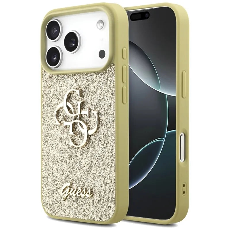 Guess Fixed Glitter Big 4G - Dėklas iPhone 17 Pro (auksinis)