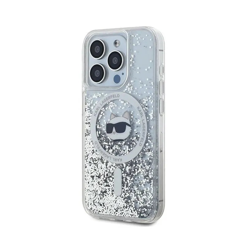 Karl Lagerfeld Liquid Glitter Choupette Head MagSafe – dėklas iPhone 15 Pro Max (skaidrus)