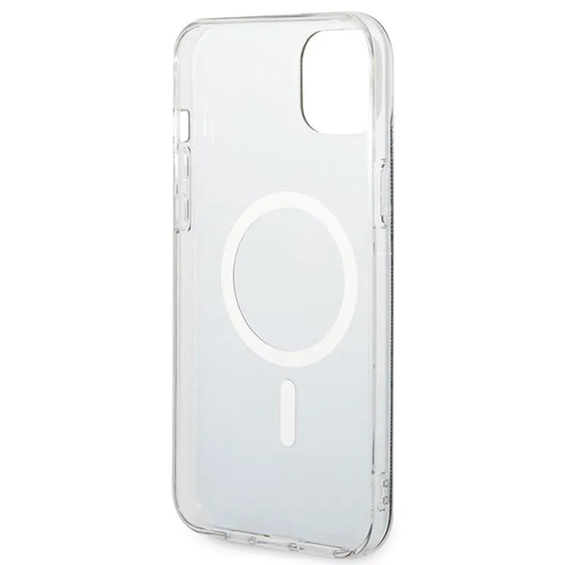 Guess Bundle Pack MagSafe 4G – rinkinys: dėklas iPhone 14 Plus + MagSafe įkroviklis (juoda/auksinė)
