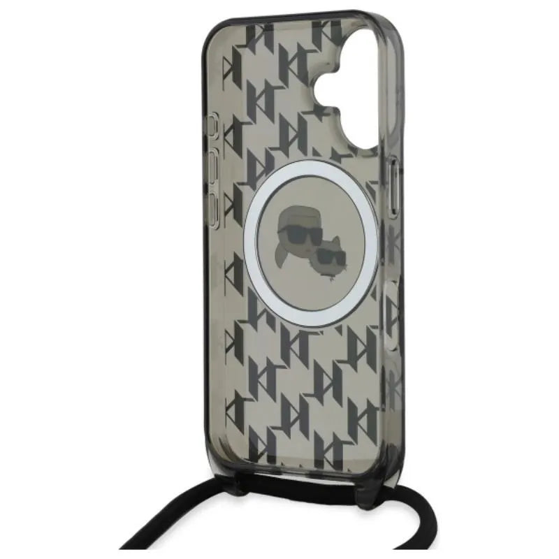 Karl Lagerfeld IML Crossbody Monogram Karl & Choupette Head MagSafe – dėklas iPhone 16 (juodas)