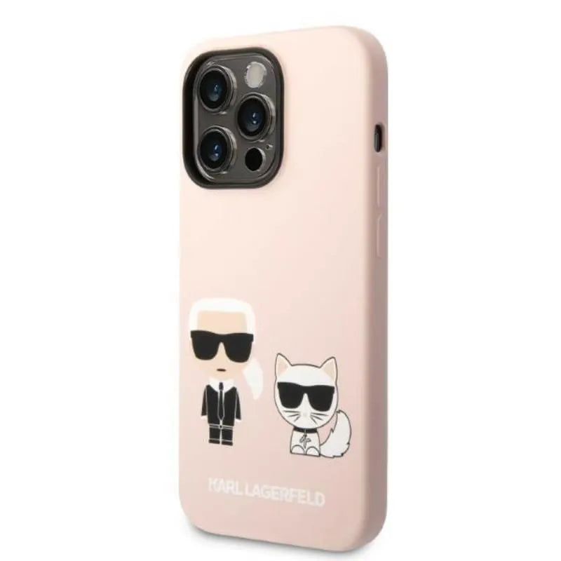 Karl Lagerfeld Liquid Silicone Karl & Choupette MagSafe dėklas, skirtas iPhone 14 Pro Max (rožinis)
