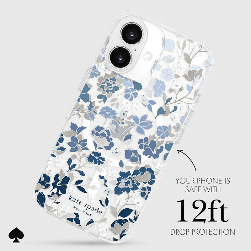 Kate Spade New York Protective Gems MagSafe – dėklas iPhone 16 (Flowerbed Blue)