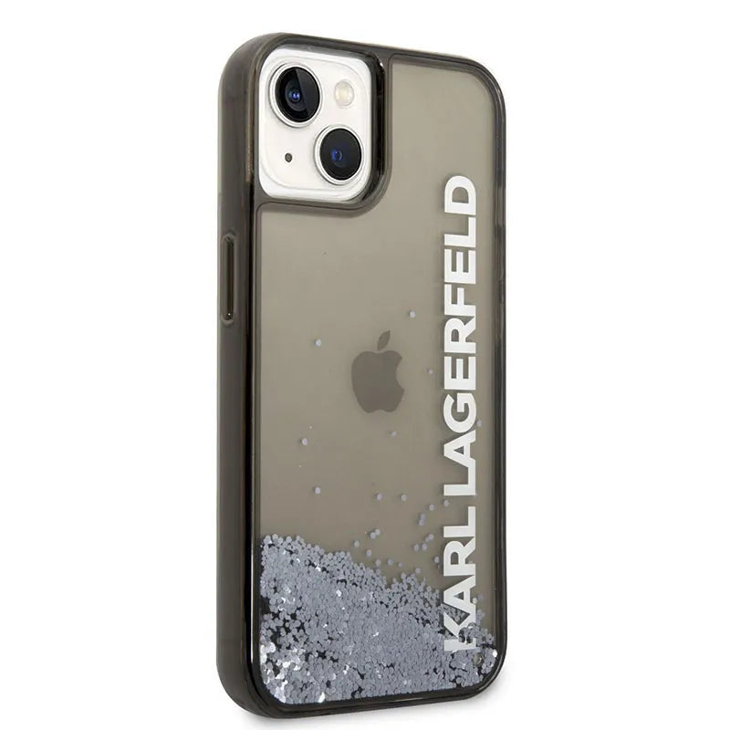 Karl Lagerfeld Liquid Glitter Translucent Elongated Logo dėklas – dėklas iPhone 14 Plus (juodas)