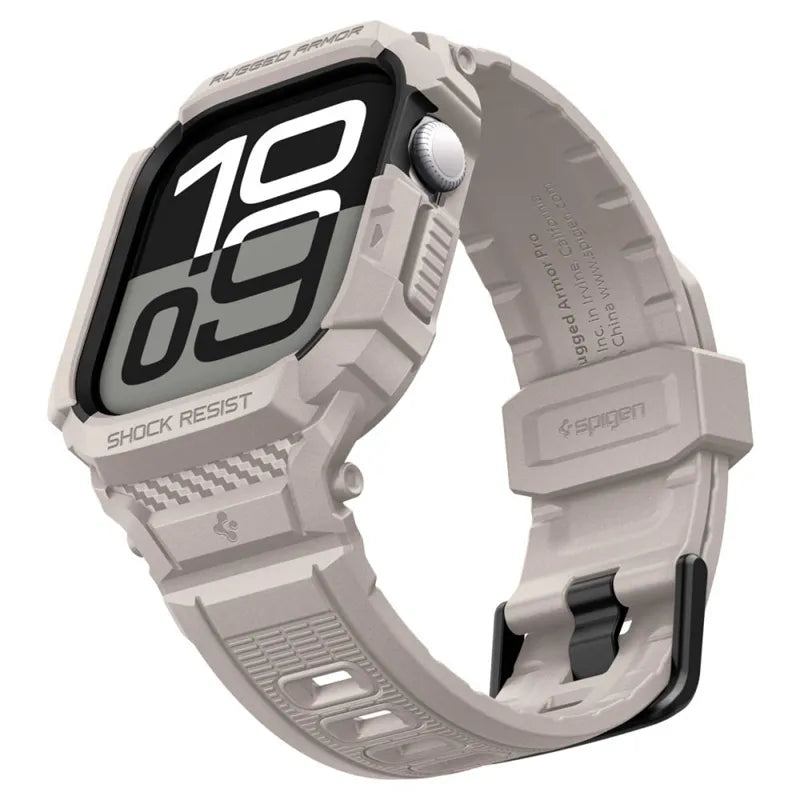 Spigen Rugged Armor Pro V2 – dirželis su dėklu Apple Watch 10/11 42mm (Dune Beige)