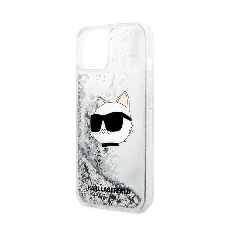 Karl Lagerfeld Liquid Glitter NFT Choupette Head – dėklas iPhone 14 Plus (sidabrinis)