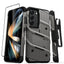 ZIZO BOLT serija – šarvuotas dėklas Samsung Galaxy S23 su 9H ekrano stiklu + laikiklis su stovu (pilkas)