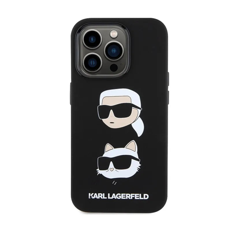 Karl Lagerfeld Silicone Karl & Choupette Heads dėklas, skirtas iPhone 15 Pro (juodas)