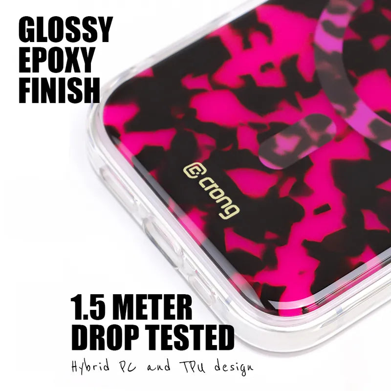 Crong Deluxe MAG Cover – iPhone 17 MagSafe dėklas (Pink Tortoise)