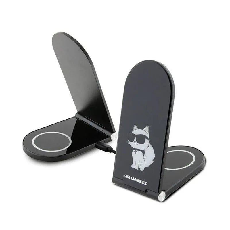 Karl Lagerfeld Choupette MagSafe – sulankstomas 2 viename indukcinis įkroviklis su MagSafe funkcija, skirtas iPhone ir AirPods telefonams bei ausinėms, 15 W (juodas)
