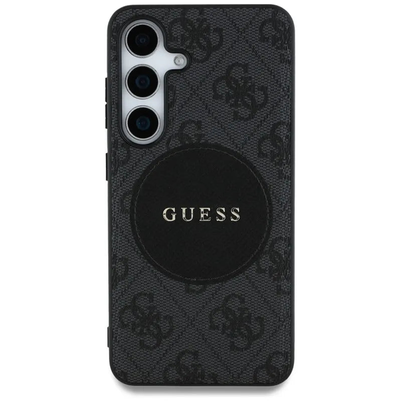 Guess 4G Round Patch Classic Logo MagSafe – dėklas Samsung Galaxy S25+ (juodas)