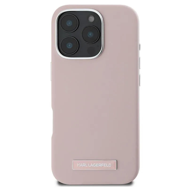 Karl Lagerfeld FW Metal Plate MagSafe - dėklas iPhone 16 Pro (rožinis)