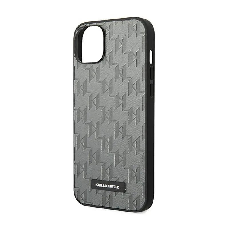 Karl Lagerfeld Saffiano Mono Metal Logo – dėklas iPhone 14 Plus (pilkas)