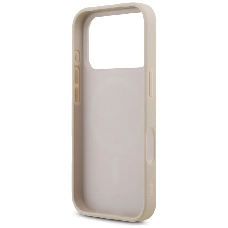 Guess Leather 4G Triangle Strass MagSafe - Dėklas iPhone 17 Pro (rožinis)