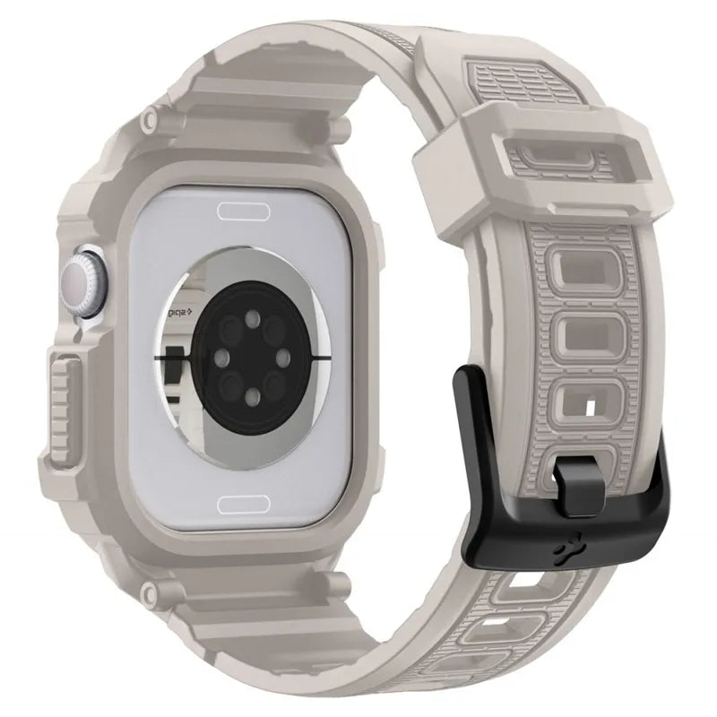 Spigen Rugged Armor Pro V2 – dirželis su korpusu, skirtas Apple Watch 10/11 46 mm (Dune Beige)