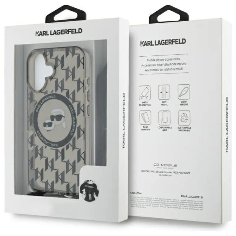 Karl Lagerfeld IML Crossbody Monogram Karl & Choupette Head MagSafe – dėklas iPhone 16 (juodas)