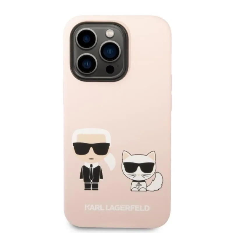 Karl Lagerfeld Liquid Silicone Karl & Choupette MagSafe dėklas, skirtas iPhone 14 Pro Max (rožinis)