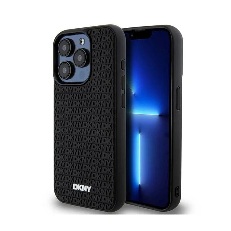 DKNY 3D Rubber Repeat Pattern – dėklas iPhone 15 Pro (juodas)