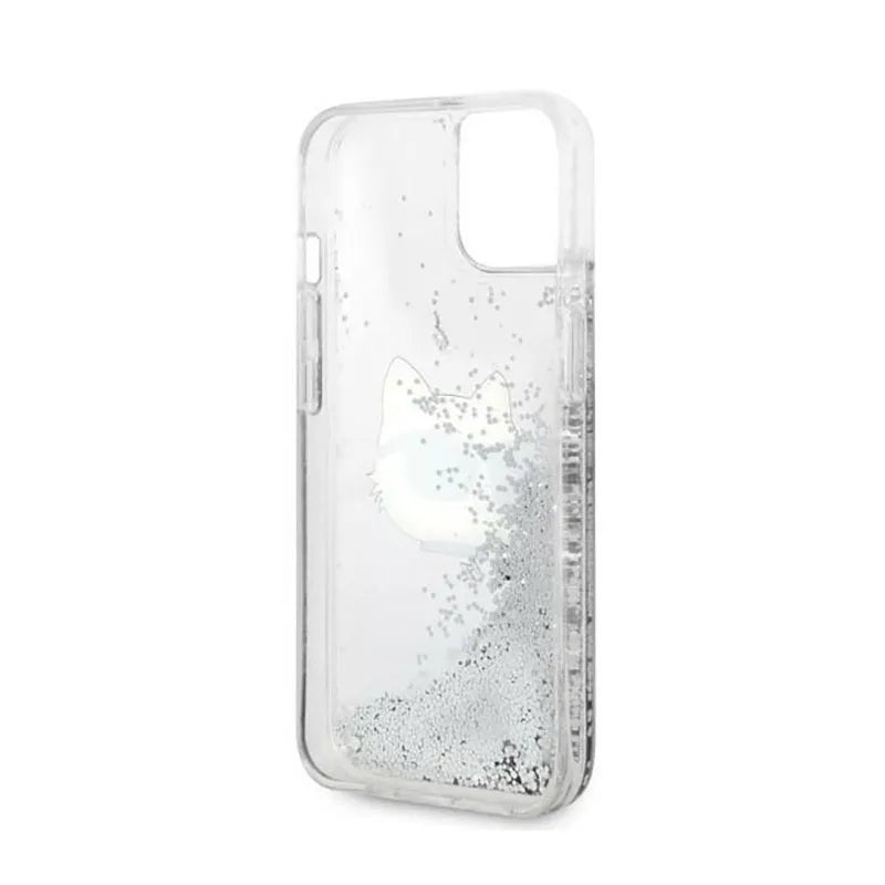 Karl Lagerfeld Liquid Glitter NFT Choupette Head – dėklas iPhone 14 Plus (sidabrinis)
