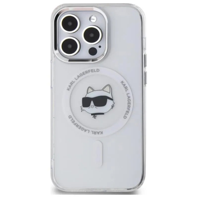 Karl Lagerfeld IML Metal Choupette Head MagSafe – dėklas iPhone 14 Pro (baltas)