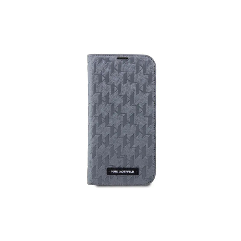 Karl Lagerfeld Booktype Saffiano Monogram – dėklas iPhone 14 Pro (pilkas)