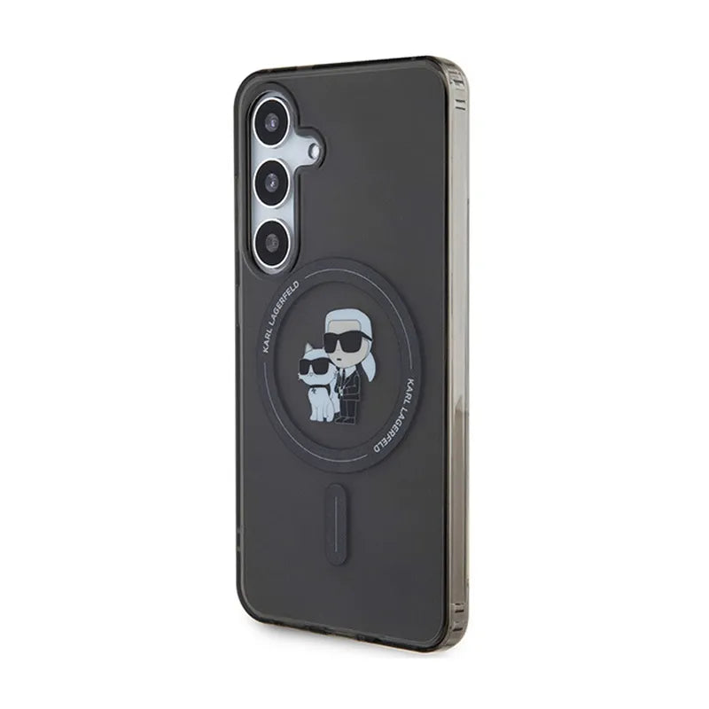 Karl Lagerfeld IML Karl & Choupette Glitter MagSafe – dėklas Samsung Galaxy S24 telefonui (juodas)