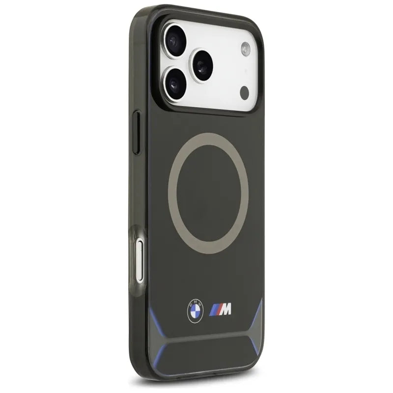 BMW M IML Metal Buttons & Logo MagSafe – dėklas iPhone 17 Pro Max (juoda-mėlyna)