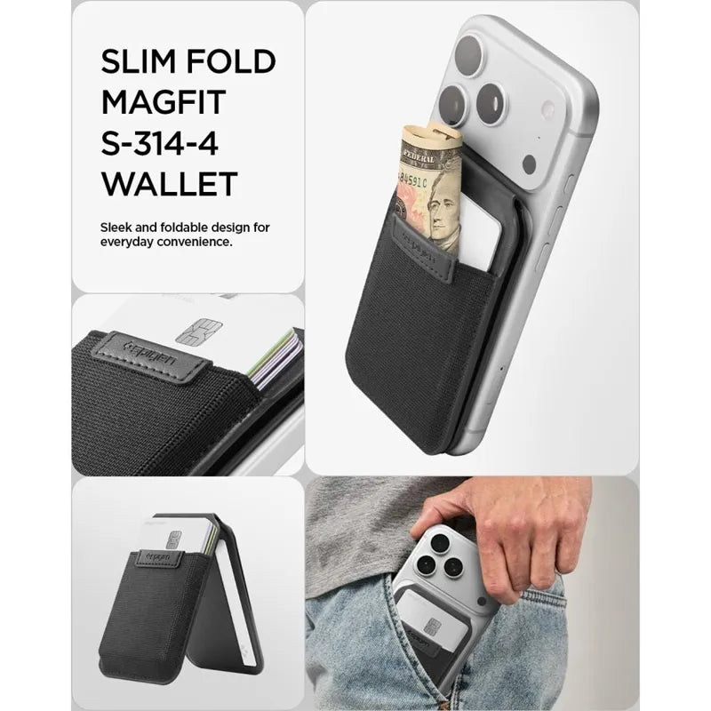 Spigen Slim Fold S314-4 MagSafe – magnetinė piniginė su stovo funkcija (juoda)