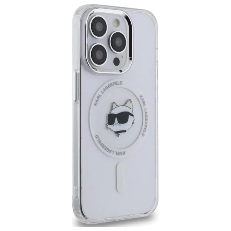 Karl Lagerfeld IML Metal Choupette Head MagSafe – dėklas iPhone 14 Pro (baltas)
