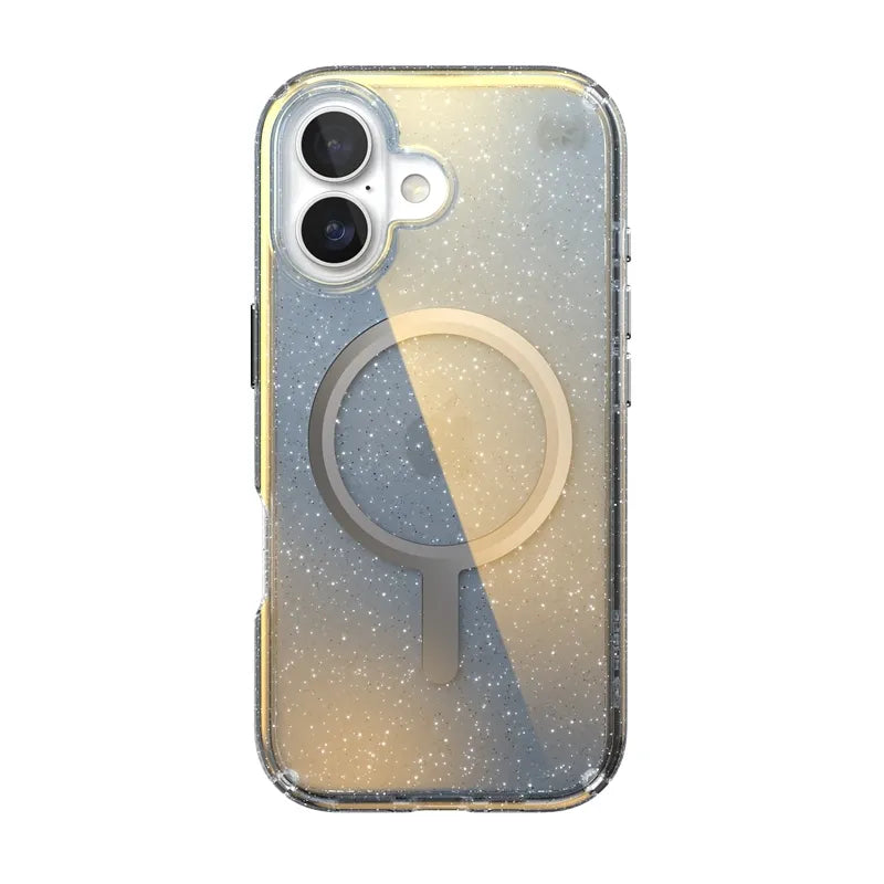 Speck Presidio Lux MagSafe – iPhone 17 dėklas (Hyper Mirror Glitter / Silver Metallic)