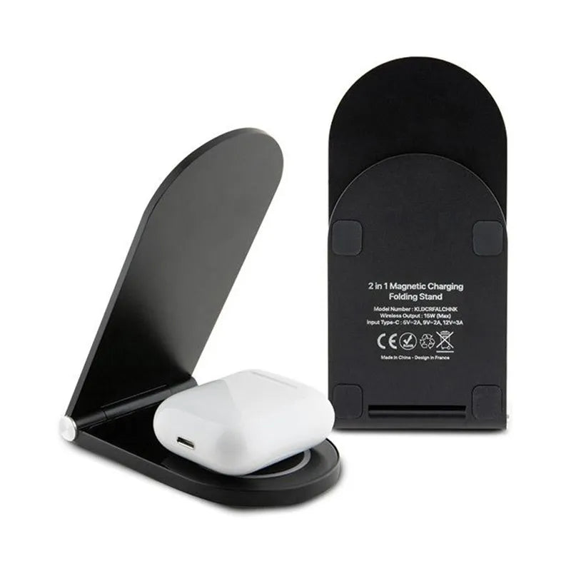 Karl Lagerfeld Choupette MagSafe – sulankstomas 2 viename indukcinis įkroviklis su MagSafe funkcija, skirtas iPhone ir AirPods telefonams bei ausinėms, 15 W (juodas)