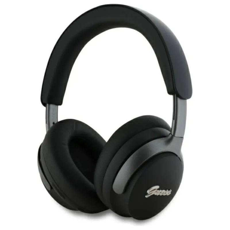 Guess Metal Script Logo – belaidės ant ausų dedamos „Bluetooth“ ausinės ANC + ENC (juodos)