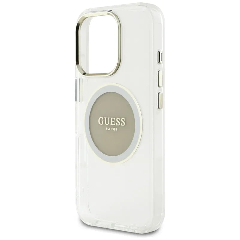 Guess IML Metal Colored Circle Classic Logo MagSafe – dėklas iPhone 16 Pro (pilkas)