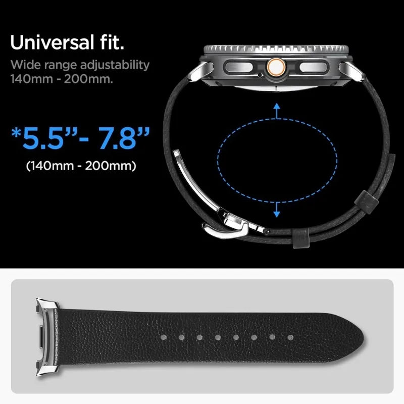 Spigen Enzo – natūralios odos dirželis Samsung Galaxy Watch 8 / 8 Classic 40 / 44 / 46 mm (juodas)