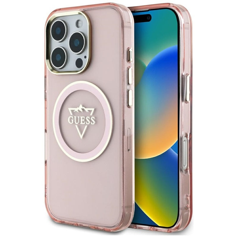 Guess IML Metal Mountain Logo MagSafe - dėklas iPhone 16 Pro Max (rožinis)