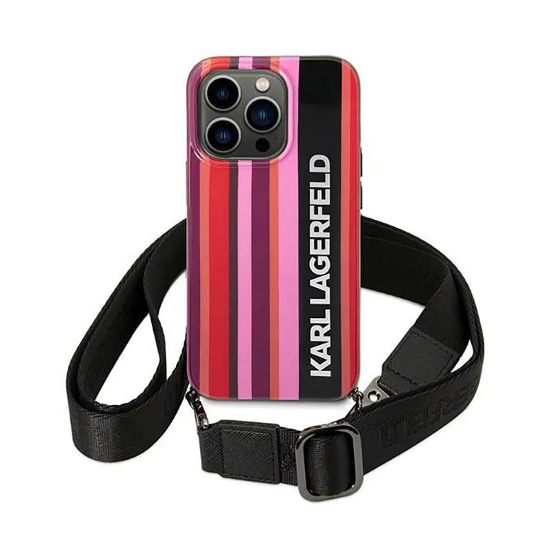 Karl Lagerfeld Color Stripes Strap – dėklas iPhone 14 Pro (rožinis)