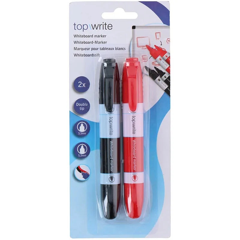 Topwrite – dvipusių žymeklių lentoms rinkinys, 2 vnt. (juoda/raudona)