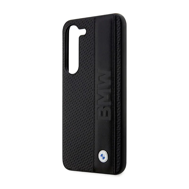 BMW Leather Textured & Stripe – dėklas Samsung Galaxy S23+ (juodas)