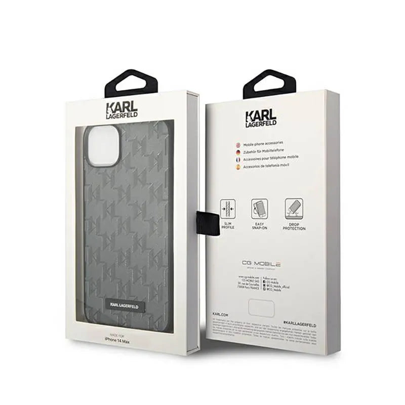 Karl Lagerfeld Saffiano Mono Metal Logo – dėklas iPhone 14 Plus (pilkas)