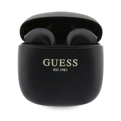 Guess True Wireless Script Logo BT5.3 – TWS ausinės su įkrovimo dėklu (juodos)