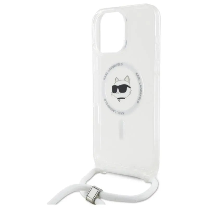 Karl Lagerfeld IML Choupette Head & Cord MagSafe – dėklas, skirtas iPhone 16 Pro (skaidrus)