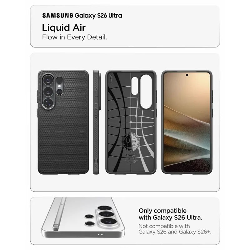 Spigen Liquid Air – dėklas Samsung Galaxy S26 Ultra (matinė juoda)