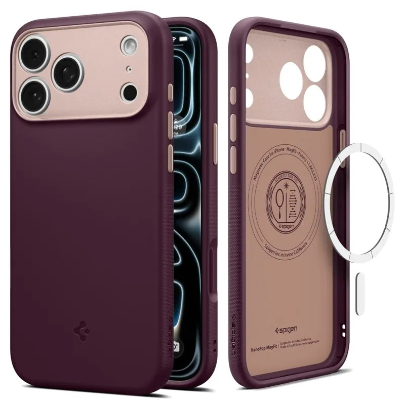 „Spigen Nano Pop Mag MagSafe“ – dėklas, skirtas „iPhone 18 Pro“ / „17 Pro“ („Burgundy Bean“)