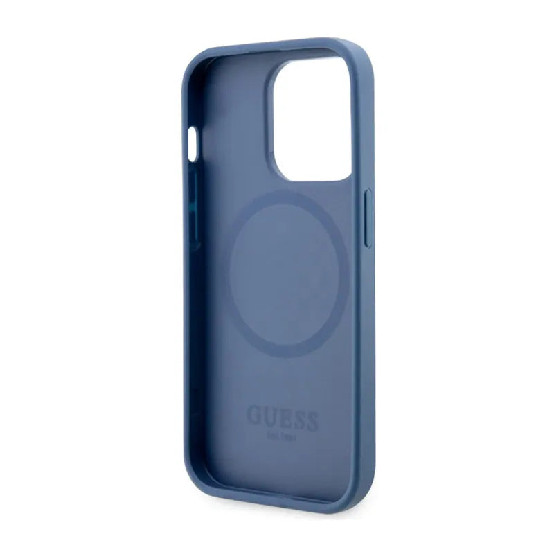 Guess 4G Printed Stripes MagSafe – dėklas iPhone 14 Pro (mėlynas)