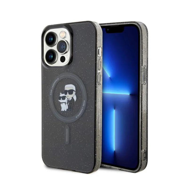 Karl Lagerfeld Karl & Choupette Glitter Magsafe - Dėklas, skirtas iPhone 15 Pro Max (juodas)