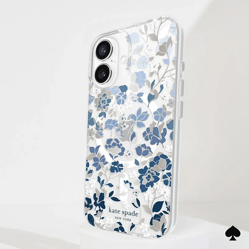 Kate Spade New York Protective Gems MagSafe – dėklas iPhone 16 (Flowerbed Blue)