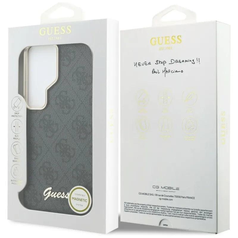 Guess 4G Script MagSafe – Samsung Galaxy S26 Ultra dėklas (juodas)
