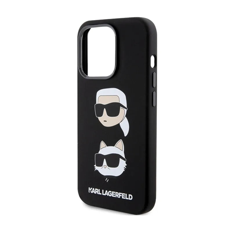 Karl Lagerfeld Silicone Karl & Choupette Heads dėklas, skirtas iPhone 15 Pro (juodas)