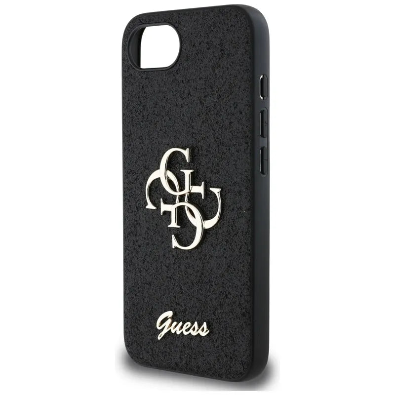 Guess Fixed Glitter Big 4G - Dėklas iPhone 16e (juodas)