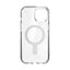 Speck Presidio Perfect-Clear ClickLock & MagSafe dėklas - iPhone 17e / 16e / 15 / 14 / 13 (Skaidrus / Chromuota apdaila / Serene Silver)